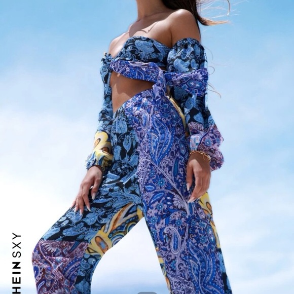 BLUE and Yellow Paisley Print 2pc Set - Picture 4 of 5